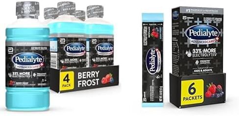 Pedialyte AdvancedCare Plus Berry Frost Bundle - 4 Pack 1L Electrolyte Drinks with 33% More Electrolytes & 6 Powder Packets with PreActiv Prebiotics in Kuwait