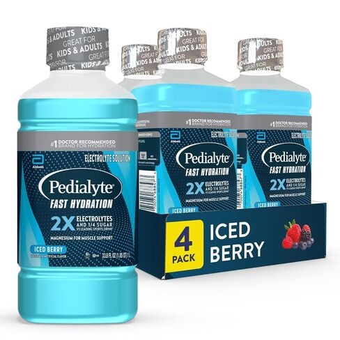 Pedialyte Fast Hydration Electrolyte Solution, Iced Berry, Hydration Drink, 4 Bottles, 1 Liter Each (Pack of 2) in Kuwait