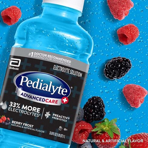 Pedialyte AdvancedCare Plus Berry Frost Bundle - 4 Pack 1L Electrolyte Drinks with 33% More Electrolytes & 6 Powder Packets with PreActiv Prebiotics in Kuwait