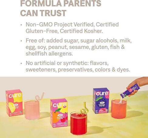Cure Hydration - Kids Electrolyte Drink Mix | Plant-Based Pediatrician Formulated Rehydration | No Added Sugar, Non-GMO, Gluten-Free, No Artificial Flavors | 14 Packets - Classic Grape in Kuwait