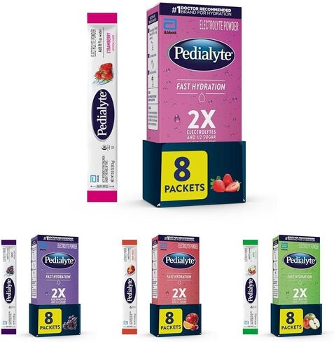 Pedialyte Fast Hydration Electrolyte Powder Packets, Variety Pack, 32 Single-Serving Powder Packets, Strawberry, Grape, Fruit Punch, Apple in Kuwait