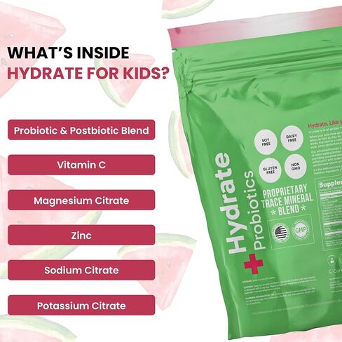 CorVive Kids Hydrate Electrolyte Drink Mix - Watermelon Flavor - Daily Hydration Powder w/Probiotics, Postbiotics, Vitamin C & Magnesium - No Artificial Sweeteners or Dyes - 15 Individual Stick Packs in Kuwait