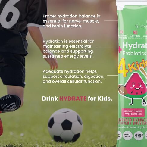 CorVive Kids Hydrate Electrolyte Drink Mix - Watermelon Flavor - Daily Hydration Powder w/Probiotics, Postbiotics, Vitamin C & Magnesium - No Artificial Sweeteners or Dyes - 15 Individual Stick Packs in Kuwait