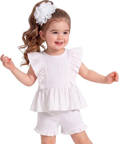 Baby Toddler Girls Summer Clothes Cotton Ruffled Sleeve Shirt and Shorts Set Cute 2Pcs Outfits 18M-5T in Kuwait