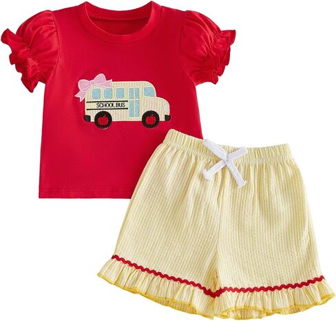 Toddler Baby Girl Summer Clothes Back to School Short Sleeve T Shirt Tops Plaid Shorts Set Cute 4th of July Outfit in Kuwait
