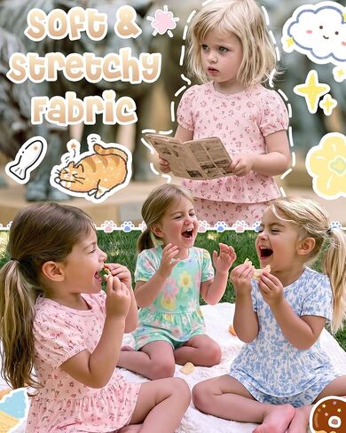 3 Pack Toddler Girls 2 Piece Summer Outfits Baby Set Puff Short Sleeve Ruffle Tops and Shorts Cute Clothing Set in Kuwait