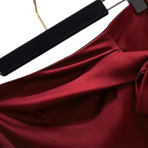 Satin Silk Side Slit Maxi Skirt High Waisted Elastic Waist Split Long Skirts Ruffled Dress for Women in Kuwait