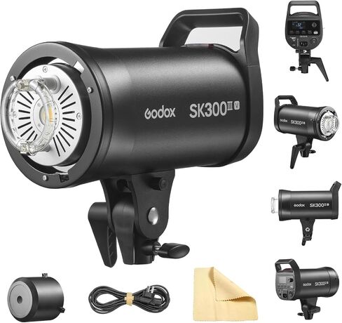 GODOX SK300IIIV Studio Flash 300Ws 2.4G Wireless Bowens Mount Strobe Light with 10W LED Modeling Lamp, GN58 5700K ±200K 0.1-1.5s Fast Recycle Time for Portrait Product Wedding Photography in Kuwait