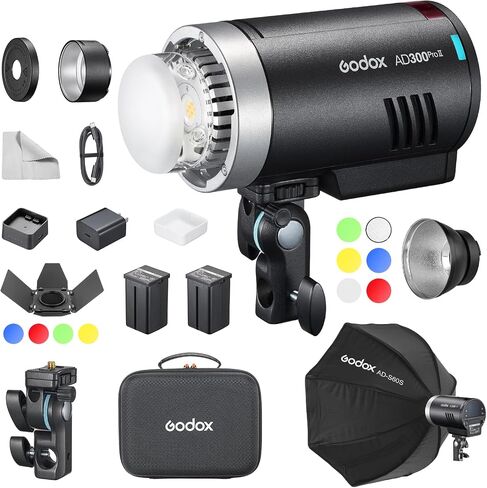 GODOX AD300Pro II AD300 Pro II TTL HSS Studio Outdoor Strobe Flash Monolight Kit with AD-S60S Softbox, WB300P Battery, AD-R14 Standard Reflector and BD-10 Barn Door Set in Kuwait