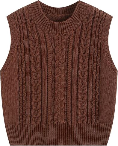 Cable Knit Sweater Vest for Infants, Sleeveless Crew Neck Pullover, Red, Brown, Beige in Kuwait