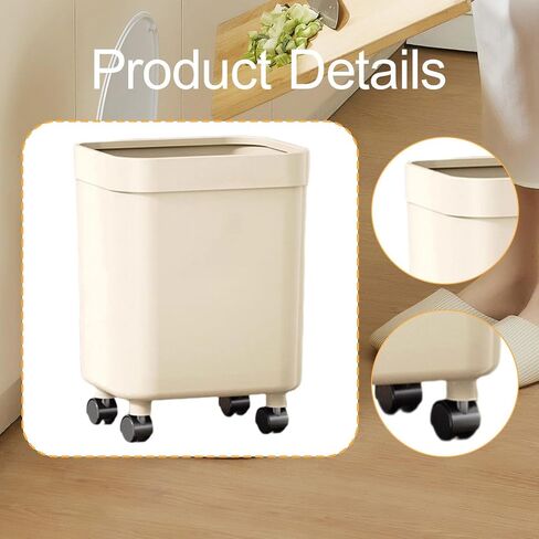 Trash Can with Wheels Portable Garbage Bin Large Capacity Waste Container Sturdy PP Body Universal Swivel Casters Suitable for Home Kitchen in Kuwait