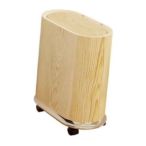 Trash Can Waste Container with Removable Wheels, Pressure Lid, Slim, Space-Saving, PP Material, for Toilet, Bedroom, Office, Wood in Kuwait