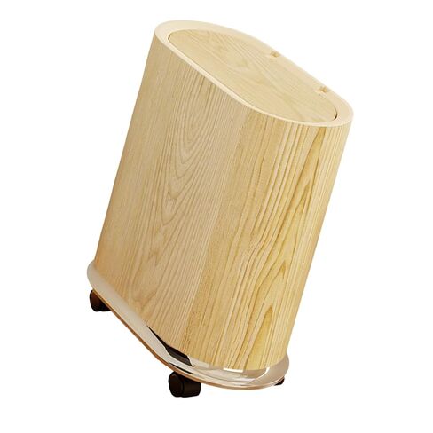 Trash Can Waste Container with Removable Wheels, Pressure Lid, Slim, Space-Saving, PP Material, for Toilet, Bedroom, Office, Wood in Kuwait
