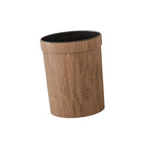 Round Wastebasket with Lid, Imitation Wood Grain PP Trash Can, 8.9 x 10.8 in, for Bathroom Kitchen and Office in Kuwait