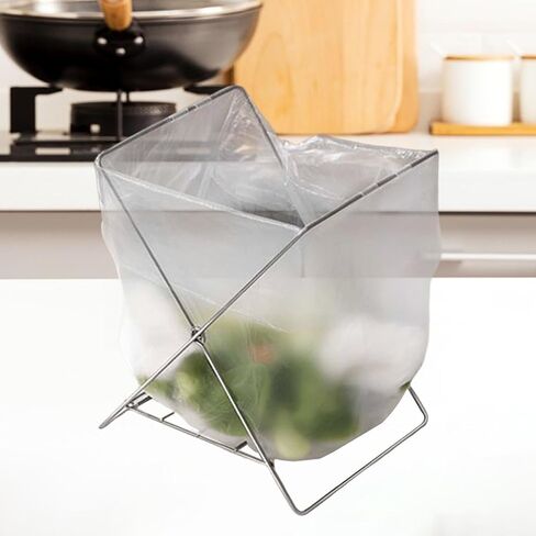 Trash Bag Holder Folding Sturdy Portable Stainless Steel Garbage Trash Bag Stand in Kuwait