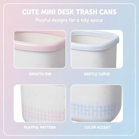 2 Pcs Mini Desk Trash Cans, Lidded Desktop Trash Bins with Cat and Dog Design, Pink and Blue Plastic Cartoon for Desktop Organization, Home, Dorm in Kuwait