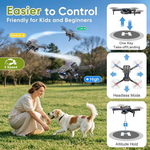 Drone with Camera 1080P for Kids, Adults & Beginners, Foldable Mini Drone, RC Quadcopter with 2 Batteries, One Key Takeoff and Landing, 360° Flip, Gesture Control, Toy Gift for Boys, Girls in Kuwait