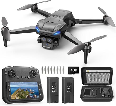 GPS Drone with 4K Camera for Adults, RC Foldable Quadcopter with 4.5" HD Screen Controller, Brushless Motor, GPS Auto Return, 60 Min Flight, 4GB SD Card, Beginner Gift, Under 249g in Kuwait