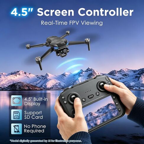 GPS Drone with 4K Camera for Adults, RC Foldable Quadcopter with 4.5" HD Screen Controller, Brushless Motor, GPS Auto Return, 60 Min Flight, 4GB SD Card, Beginner Gift, Under 249g in Kuwait