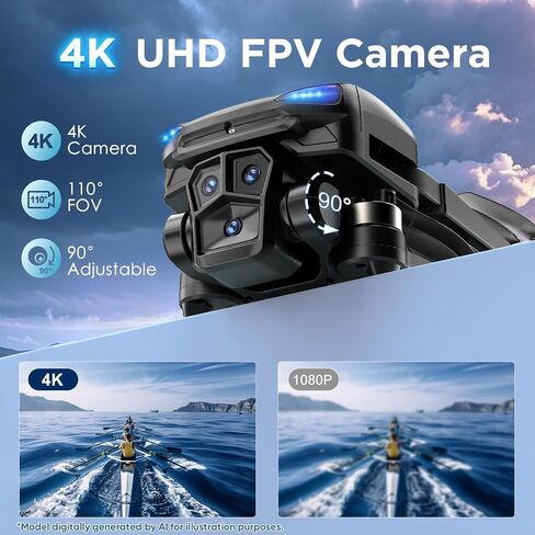 GPS Drone with 4K Camera for Adults, RC Foldable Quadcopter with 4.5" HD Screen Controller, Brushless Motor, GPS Auto Return, 60 Min Flight, 4GB SD Card, Beginner Gift, Under 249g in Kuwait
