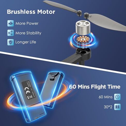 GPS Drone with 4K Camera for Adults, RC Foldable Quadcopter with 4.5" HD Screen Controller, Brushless Motor, GPS Auto Return, 60 Min Flight, 4GB SD Card, Beginner Gift, Under 249g in Kuwait