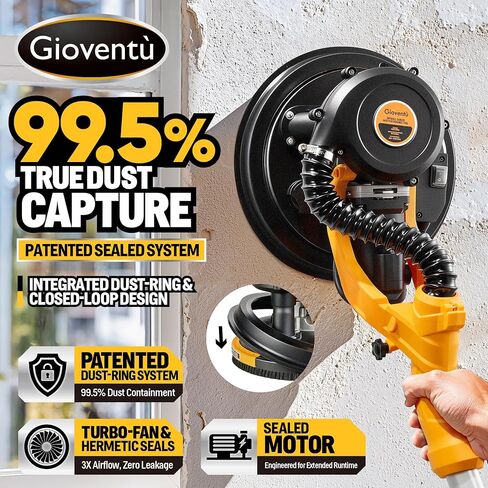 Dustless Electric Drywall Vacuum Sander, 950W 8.5A for Ceiling/Wall | 99.5% Dust Collection, 800-2100RPM, 26' Cord, Extendable Pole, Labor-Saving Strap, LED Light for Popcorn Ceiling, Corner in Kuwait