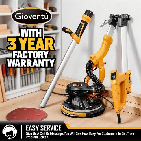 Dustless Electric Drywall Vacuum Sander, 950W 8.5A for Ceiling/Wall | 99.5% Dust Collection, 800-2100RPM, 26' Cord, Extendable Pole, Labor-Saving Strap, LED Light for Popcorn Ceiling, Corner in Kuwait