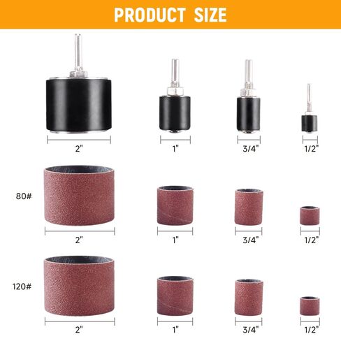 Hoteche 20PC Sanding Sleeves Set, 4 Sizes (1/2"-2"), 80# 120# Grit, Sanding Drums for Woodworking & DIY in Kuwait