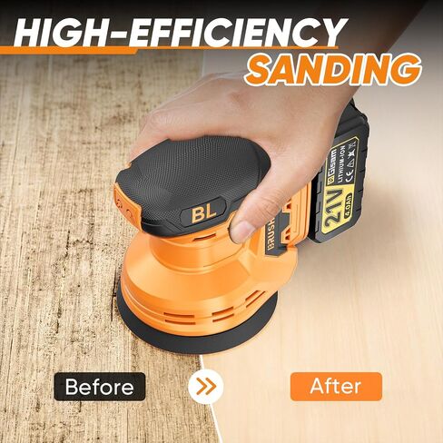 Gisam Cordless Random Orbital Sander with 2*4.0Ah Battery, Brushless Motor | 30Pcs Orbital Sander Pads, 6000–20000 RPM, 5" Electric Hand Sander with Dust Collector for Woodworking Metal Polishing in Kuwait