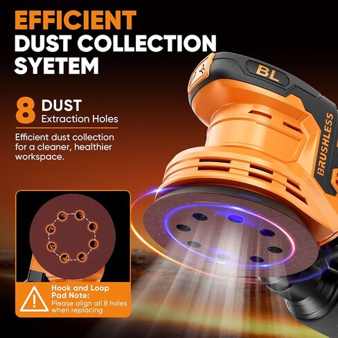 Gisam Cordless Random Orbital Sander with 2*4.0Ah Battery, Brushless Motor | 30Pcs Orbital Sander Pads, 6000–20000 RPM, 5" Electric Hand Sander with Dust Collector for Woodworking Metal Polishing in Kuwait
