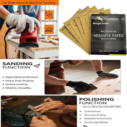 Wet Dry Sandpaper 800-2000 Grit, 50 Sheets 9x11 Inch for Wood Metal Paint Polishing in Kuwait