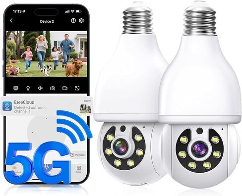 Light Bulb Security Camera, 5G&2.4GHz WiFi Light Bulb Cameras Wireless Outdoor Indoor, Lightbulb Camera for Home Security, Two-Way Talk,Color Night Vision, Motion Detection & Real-time Alarm in Kuwait