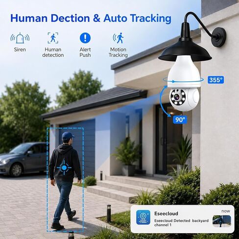 Light Bulb Security Camera, 5G&2.4GHz WiFi Light Bulb Cameras Wireless Outdoor Indoor, Lightbulb Camera for Home Security, Two-Way Talk,Color Night Vision, Motion Detection & Real-time Alarm in Kuwait