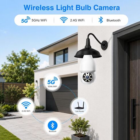 Light Bulb Security Camera, 5G&2.4GHz WiFi Light Bulb Cameras Wireless Outdoor Indoor, Lightbulb Camera for Home Security, Two-Way Talk,Color Night Vision, Motion Detection & Real-time Alarm in Kuwait