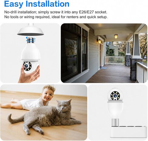 Light Bulb Security Camera, 5G&2.4GHz WiFi Light Bulb Cameras Wireless Outdoor Indoor, Lightbulb Camera for Home Security, Two-Way Talk,Color Night Vision, Motion Detection & Real-time Alarm in Kuwait