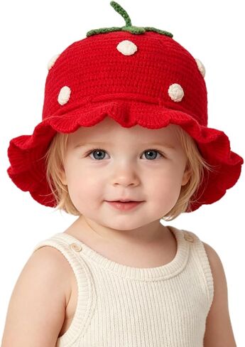 Baby Girls Knitted Strawberry Hat Strawberry Crochet Breathable Warm Hat in Saudi Arabia