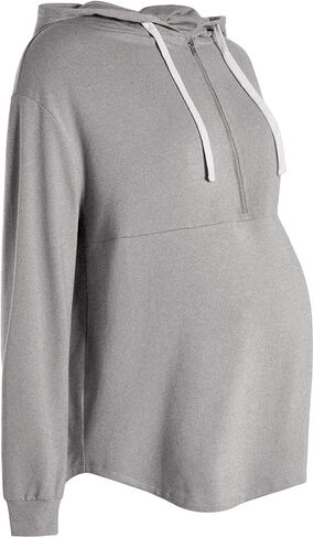 Women's Maternity Half Zip Hoodie Long Sleeve Drop Shoulder Drawstring Sweatshirt in Kuwait