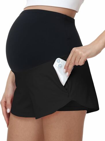 V VOCNI Women's Maternity Running Workout Athletic Shorts | Breathable Material, With Liner, Over Belly, Zipper Pockets Pregnancy Shorts, for Swim Gym Yoga Activewear in Kuwait