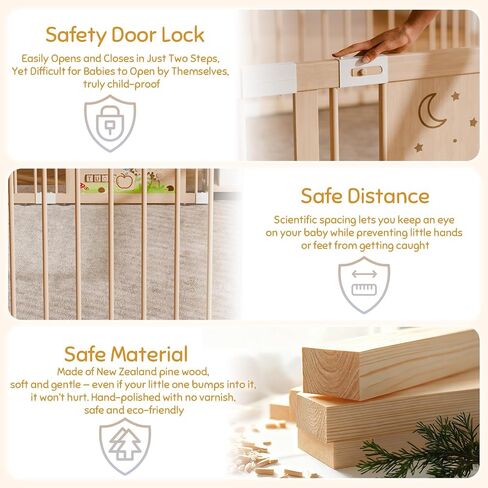 Large Wooden Baby Storage Playpen 9+3 Panels 71"×48" | Size Adjustable Play Yard for Babies and Toddlers, Baby Fence Activity Center with 4 Toy Storage Cases Play Pen in Kuwait