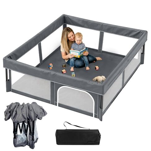 Foldable Baby Playpen, 48"×48" Play Yard for Toddlers, Portable & Collapsible Playpen with Gate, ASTM & CPSC Certified, Skin-Friendly & Breathable Mesh, Ideal for Indoor & Outdoor Use with Bag in Kuwait
