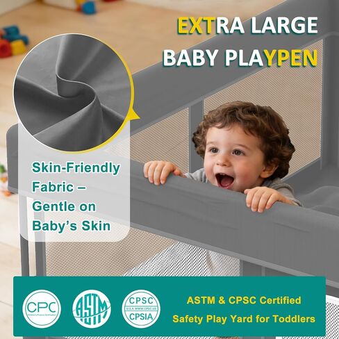 Foldable Baby Playpen, 48"×48" Play Yard for Toddlers, Portable & Collapsible Playpen with Gate, ASTM & CPSC Certified, Skin-Friendly & Breathable Mesh, Ideal for Indoor & Outdoor Use with Bag in Kuwait