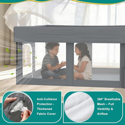 Foldable Baby Playpen, 48"×48" Play Yard for Toddlers, Portable & Collapsible Playpen with Gate, ASTM & CPSC Certified, Skin-Friendly & Breathable Mesh, Ideal for Indoor & Outdoor Use with Bag in Kuwait