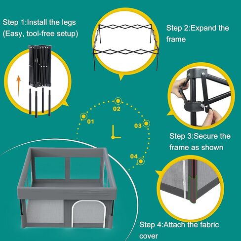 Foldable Baby Playpen, 48"×48" Play Yard for Toddlers, Portable & Collapsible Playpen with Gate, ASTM & CPSC Certified, Skin-Friendly & Breathable Mesh, Ideal for Indoor & Outdoor Use with Bag in Kuwait
