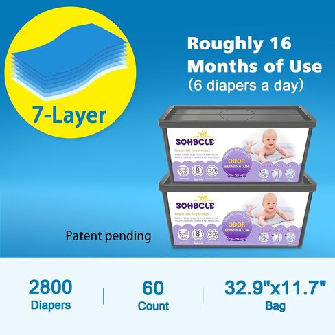 Bags Refill Compatible with Genie Easy Roll Signature Diaper Pail and Platinum Diaper Pail, Upgraded 60 Bags Hold up to 2800 Newborn Diapers, Extra Thickness Powerful Odor Control, Plant Scented in Kuwait