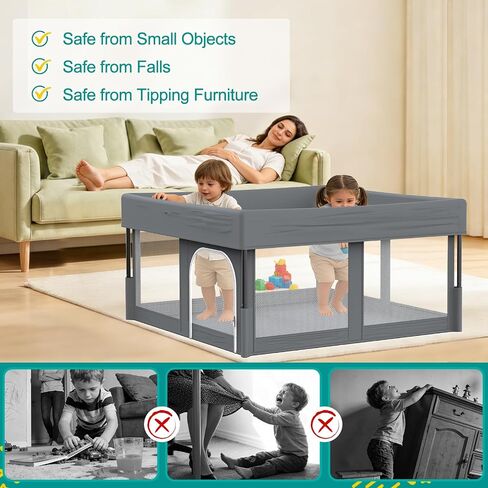 Foldable Baby Playpen, 48"×48" Play Yard for Toddlers, Portable & Collapsible Playpen with Gate, ASTM & CPSC Certified, Skin-Friendly & Breathable Mesh, Ideal for Indoor & Outdoor Use with Bag in Kuwait