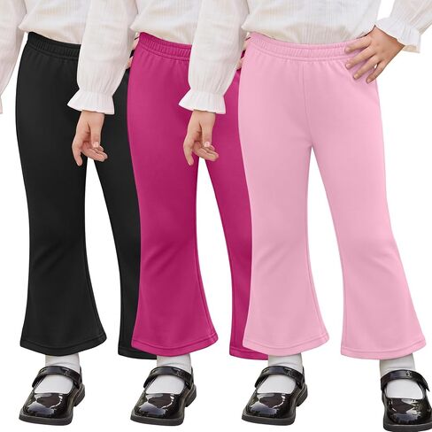 3 Pack Girls' Flare Pants | Elastic Waist, Bell Bottoms, Casual Leggings, Toddler Kids, for Girls 18M-5T in Kuwait