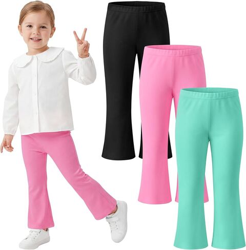 Poroka 3 Pack Toddler Girls Flare Pants Cotton Soft Flare Leggings Pants for Girls Fall Winter Bell Bottoms 18M-5T in Kuwait