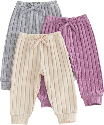 Kupretty 3 Pack Toddler Baby Girl Pants Solid Ribbed Casual Bottom Pants Sets 6 12 18 24 Months 2T 3T Clothes Spring Fall in Kuwait