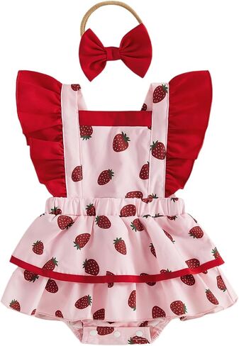 Baby Girl Romper Dress Watermelon Outfit Ruffle Sleeveless Backless Bodysuit Tutu Dress Headbands Set Summer Clothes in Kuwait