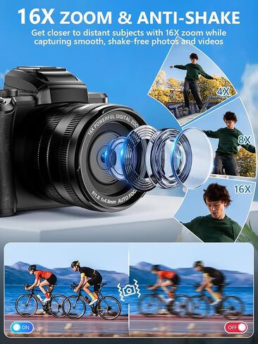 8K Digital Camera, 88MP WiFi Cameras for Photography with 3.2" Touchscreen, Autofocus, 16X Zoom, Anti-Shake, Dual Lens Vlogging Camera for YouTube, 2 Batteries, 64GB Card & Flash in Kuwait